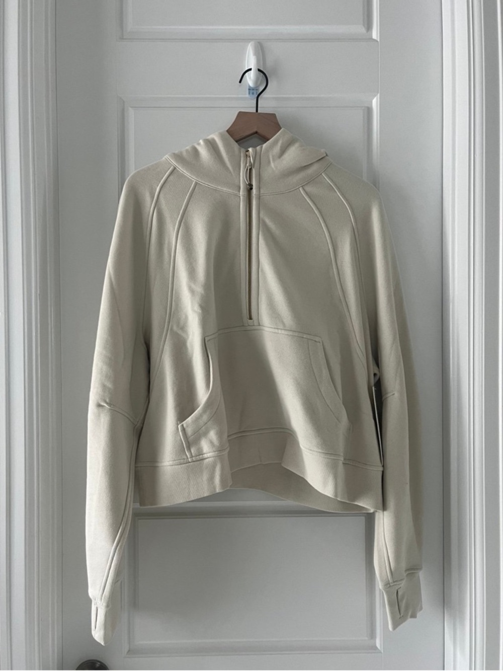 NWT Lululemon Ivory Half-Zip Hooded Scuba with Gold accents XL